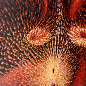 A close up of the fire and flames on a painting