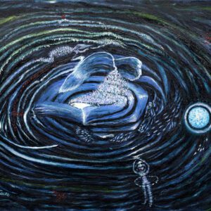 A painting of a person in the water