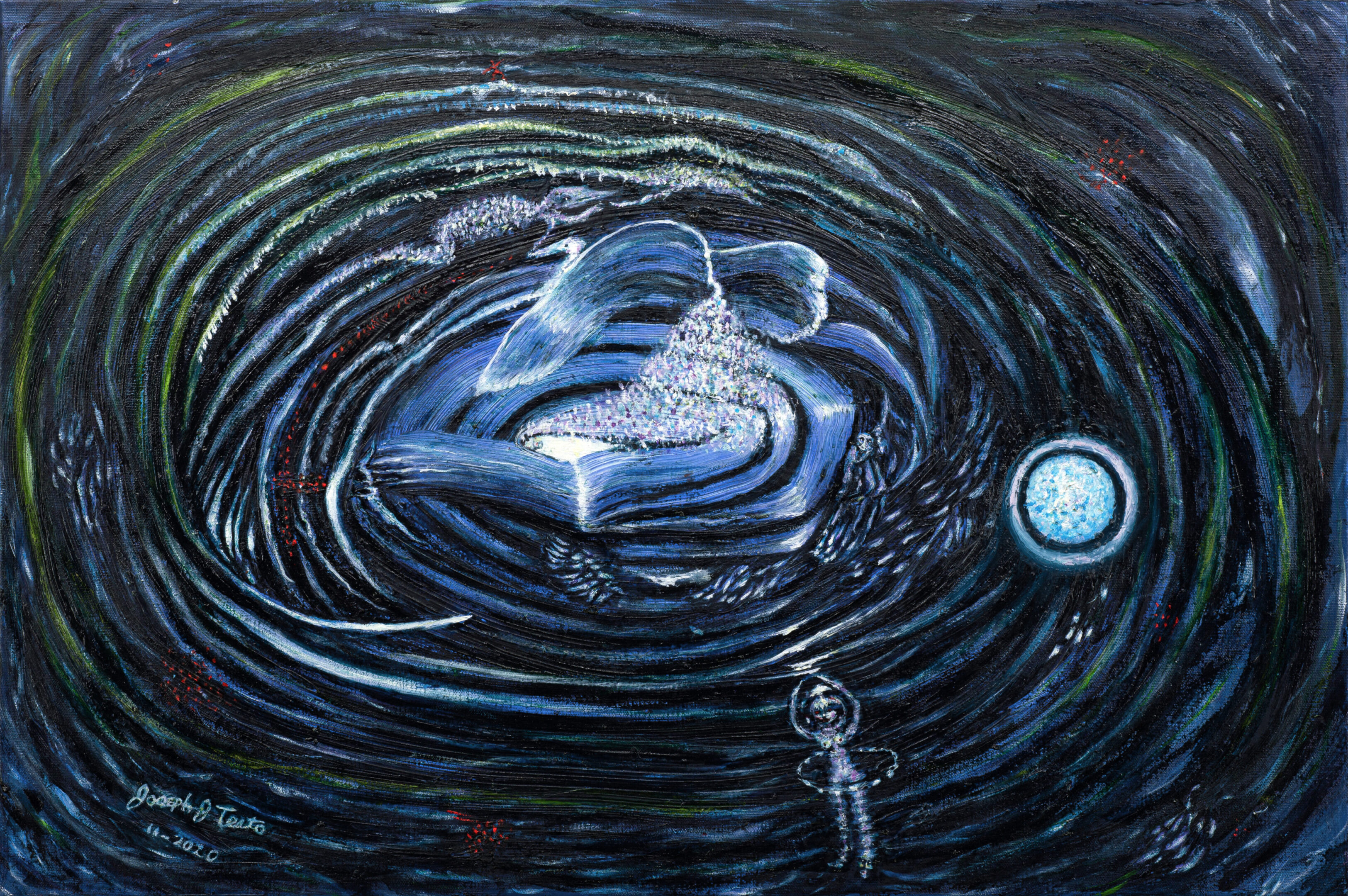 A painting of a person in the water